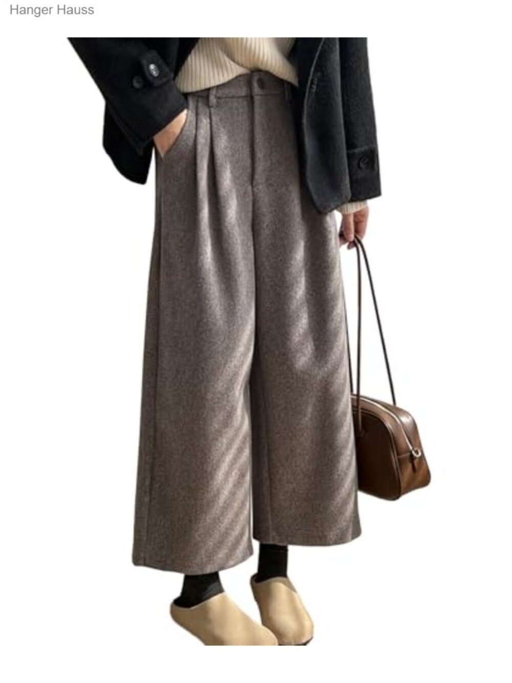 Wool Culottes Elastic High Waist Wide Leg Cropped Palazzo Pants